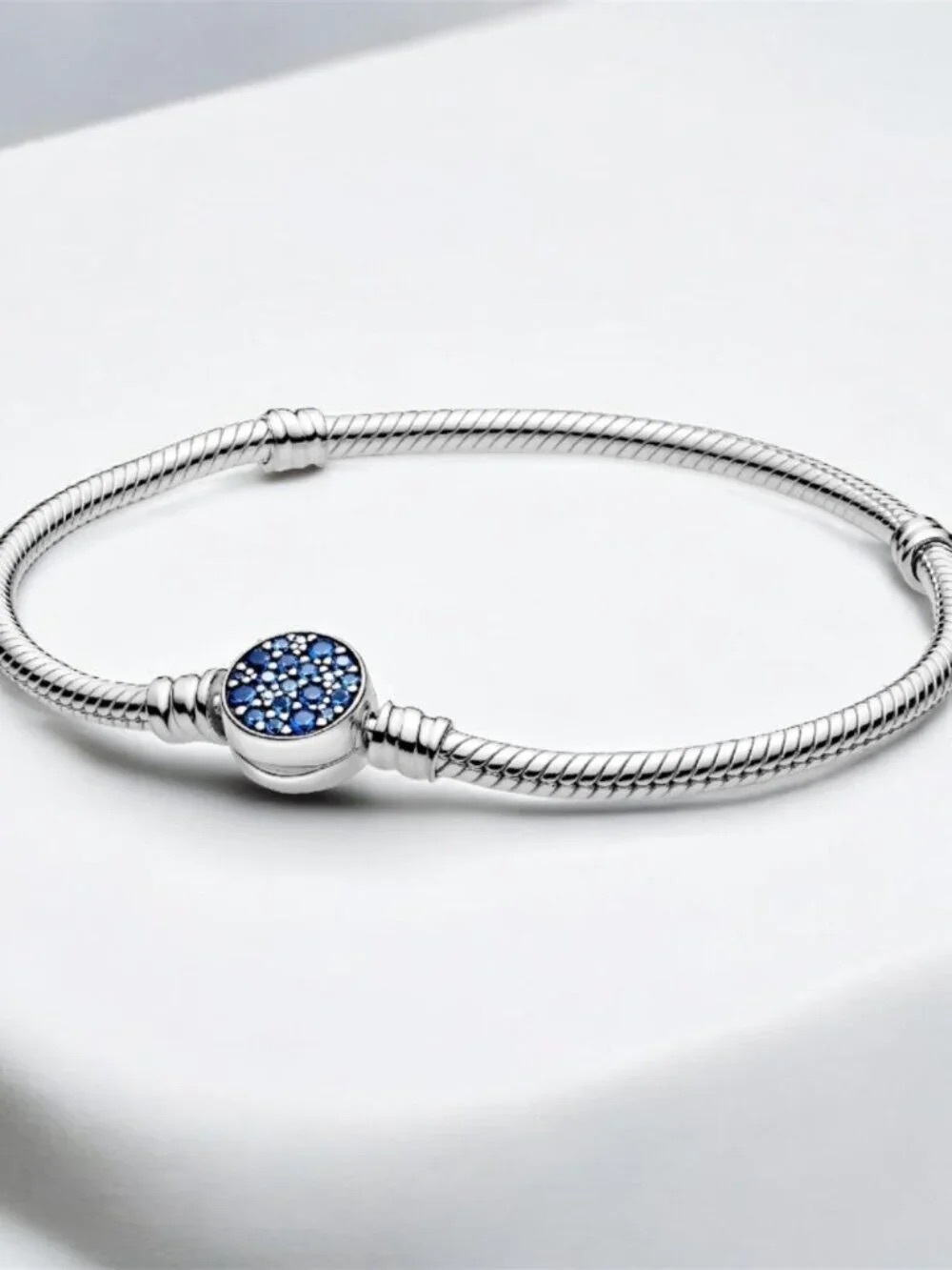 Pandora Sterling Silver Bracelet with Blue Pave Charm